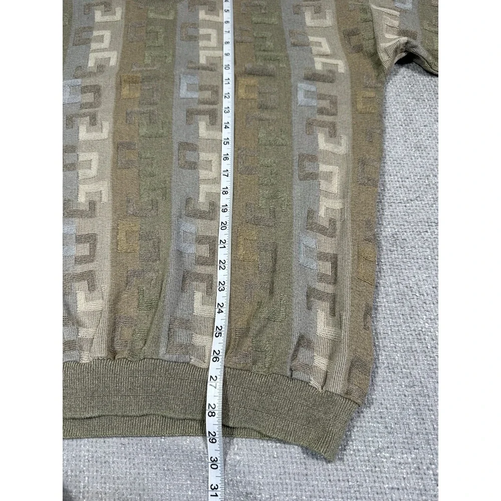 Tundra Canada Sweater Mens XL Pullover Knit Beige Green Geometric Crew 90s Cosby